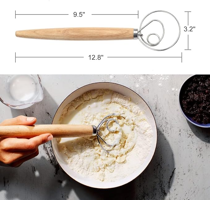 Danish Dough Whisk and Bakers Bread Lame Tool for Baking Cake Pizza, Stainless Steel Dough Scoring Knife with 5 Replacement Blades Leather Storage Cover, Lame Bread Dough Whisk Slashing Tool