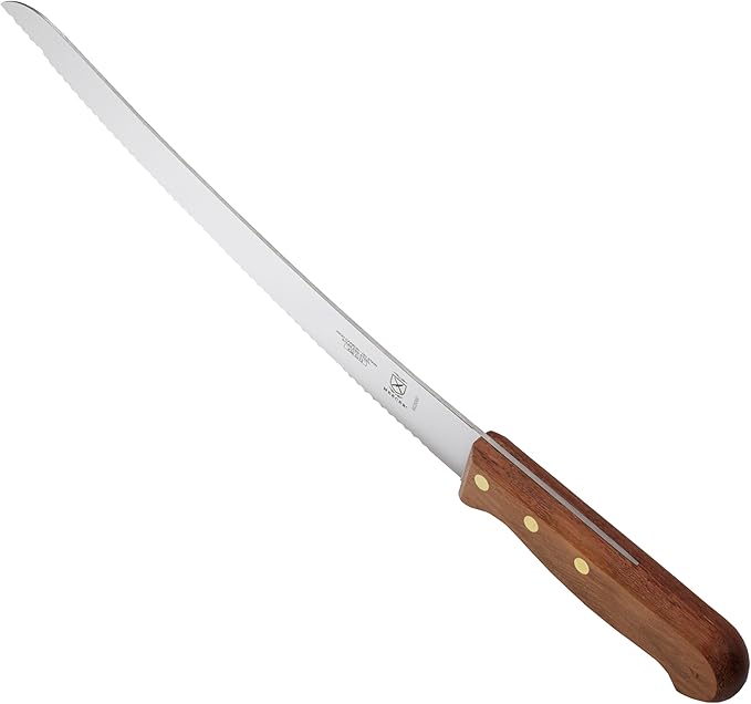 Mercer Culinary Praxis Curved Bread Wavy Edge Knife with Rosewood Handle, 10 Inch, Wood