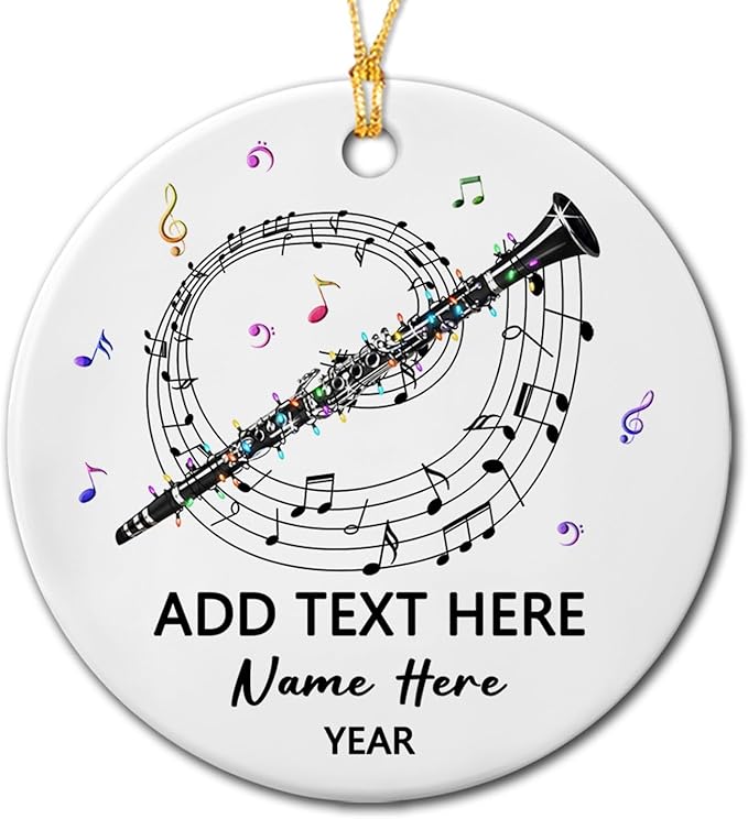 Awesome Clarinet Musical Ceramic Ornament, Custom Text Year Name Clarinetist Xmas Tree Ornaments Gift for Women Men Clarinet Instrument Player, Personalized Clarinets Ceramic Christmas Ornament 2025
