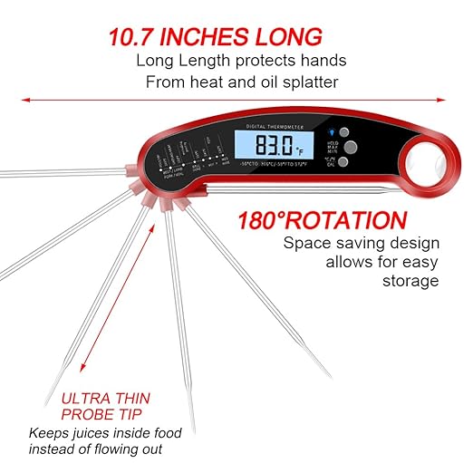 Cooking Thermometer,IP67 Waterproof Digital Meat Thermometer with Backlight, Calibration & Hold Function，Food Thermometer for Cooking,Outdoor Grilling,Candy Making