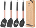 Pack of 4 Silicone Cooking Utensils Set, Non Stick Large Solid Spatulas, Heat Resistant Rose Gold Black Slotted Spoons, Ideal BPA Free Kitchen Turners for Frying, Mixing,Serving,Draining,Turning