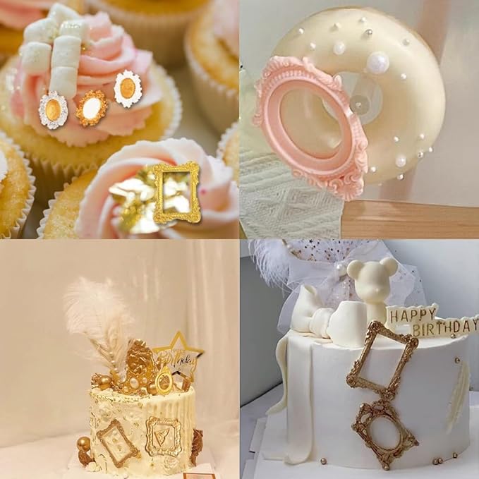 Photo Frame Fondant Molds Vintage Frame Chocolate Mold Mirror Picture Frames Silicone Mold for Cake Pop Decorating Cupcake Sugar Gum Paste Topper Candy Polymer Clay