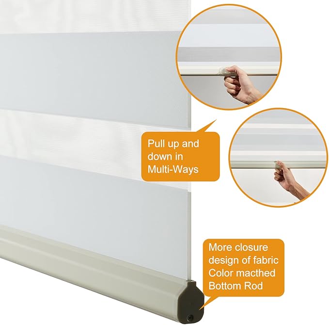 Persilux Cordless Zebra Blinds for Windows Free-Stop Roller Windows Shades (72" W X 72" H, Cream) Dual Layer Light Control for Day and Night, Light Filtering Sheer Shades for Home, Easy to Install