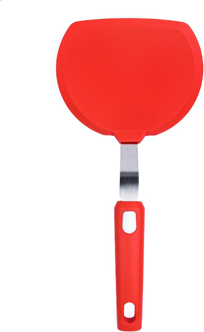 Silicone Pancake Spatula | Wide Beveled Edge Flipper with Stainless Steel Curved Handle | Heat Resistant Non-Stick Cooking