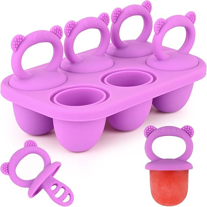 Sakolla Baby Popsicle Molds Mini 6-Cavity Silicone Ice Pop Mold with Sticks Breastmilk Popsicle Molds for Teething Relief Toddler Popsicle Mold for Ice Cream Frozen Yogurt and Fruit Juice (Purple)