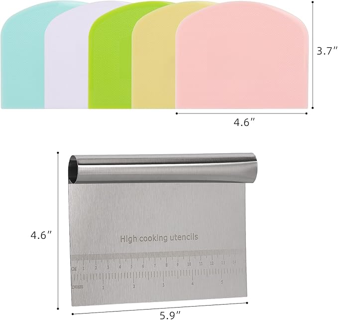 6 Pcs Bench Scraper Dough Scraper, Stainless Steel Scraper/Chopper & Plastic Dough Cutter for Bread Cake Pastry Sourdough