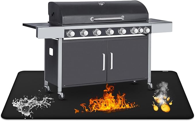 Under Grill Mat for Outdoor Grill, 24 x 42inch Double-Sided Fireproof Grill Pad,Perfect for Outdoor Barbecue Spots,Fireproof, Waterproof, and Oilproof BBQ Protector for Decks and Patios