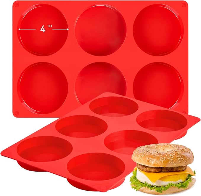 4 Inch Silicone Egg Molds for Breakfast Sandwiches, 2 Pack Jumbo Muffin Top Pans Non-Stick Round Silicone Molds for Baking Egg Bites, Hamburger Buns, Patties, English Muffins