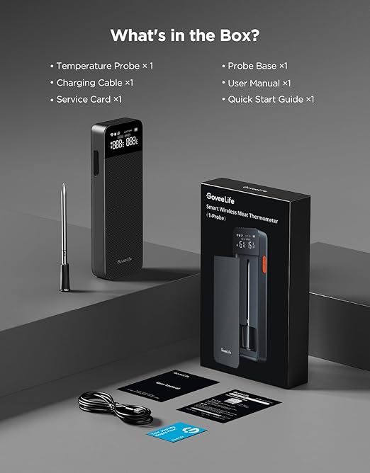 GoveeLife Bluetooth Wireless Meat Thermometer with Digital Standalone LCD Base, WiFi Unlimited Range, ±1.8℉ Accuracy, Food Grade Internal Ambient Sensor Probes for Kitchen, BBQ, Grill, Oven, Smoker