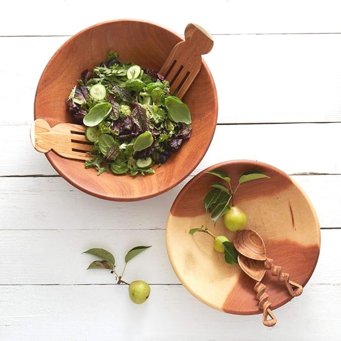 Dining & Entertaining, Wood Bowl, Serve Salad or Pasta, Countertop Fruit Bowl, Family Dinner, Party, Holidays, Thaksgiving, Handcarved, Rustic, Mahogany, Varies Beige to Brown, Extra Large 16" Wide