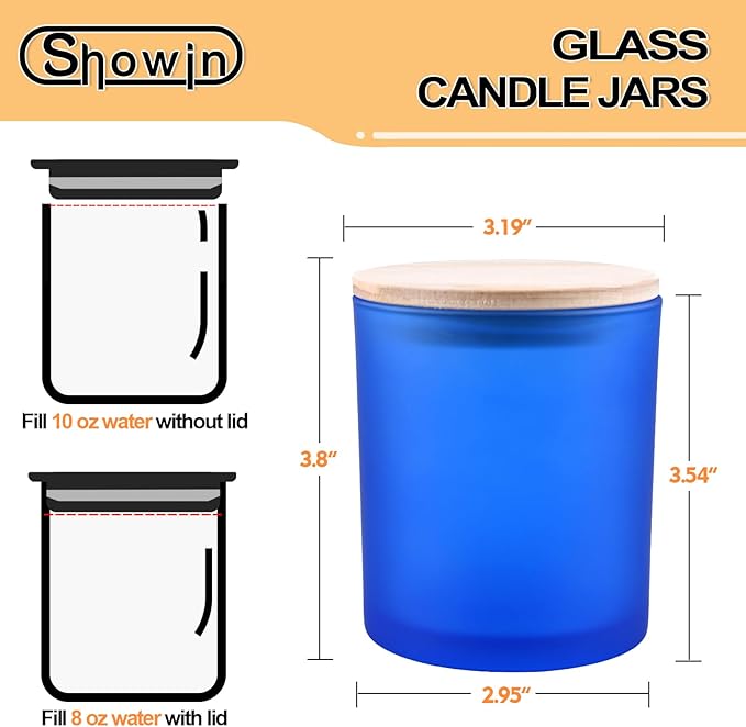 10 OZ Thick Candle Jars for Making Candles 15 Pcs, Empty Jars with Wood Lids for Candle Making, Sample Container, Frosted Blue