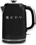 Servappetit Retro Serv 1.7L Electric Kettle Midcentury Modern Stainless Steel Hot Water Kettle with 360° Swivel Base & Water Level Indicator (Black)