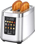 Mecity 2 Slice Toaster with Touch Screen & Auto Lift, Stainless Steel Cool-Touch Toaster with 8 Bread Settings, 5 Shade Levels, 1200W High Power, Keep Warm & Reheat Function, Stainless Steel, 120V