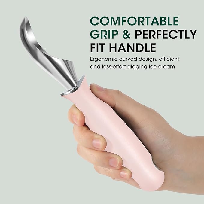 Beneno Heavy Duty Ice Cream Scoop - Upgraded Anti-Fracture Design, Comfortable Grip Long Handle, Effortless Scooping & Dishwasher Safe, Pink