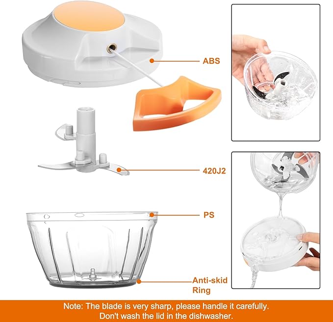 Manual Food Processor Vegetable Chopper, Portable Hand Pull String Garlic Mincer Onion Cutter for Veggies, Ginger, Fruits, Nuts, Herbs, etc.,500ml