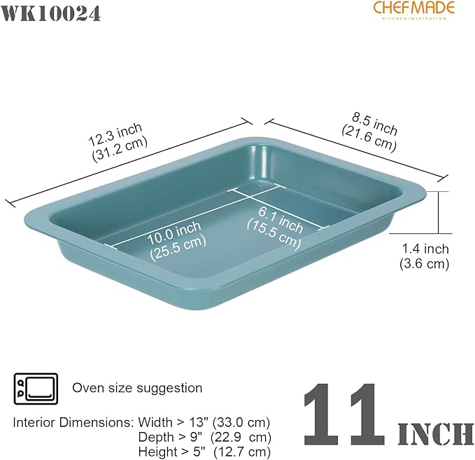 CHEFMADE Baking Sheet Pan, Nonstick 11-Inch Lasagna pan, Deep Baking Bakeware for Oven（Green）
