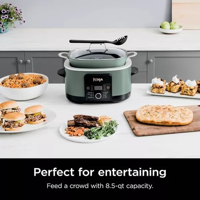 Ninja Foodi PossibleCooker PRO 14-in-1 8.5 Qt Multi-Cooker – Replaces 14 Tools, Nonstick Pot, Glass Lid & Integrated Spoon (Sage Green)