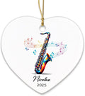 Saxophone Lovers Ceramic Ornament 2025, Personalized Saxophone Christmas Ornaments Gifts for Saxophonist, Musical Instrument Player Ceramic Ornament Xmas, Custom Name & Year Saxophonist Decoration