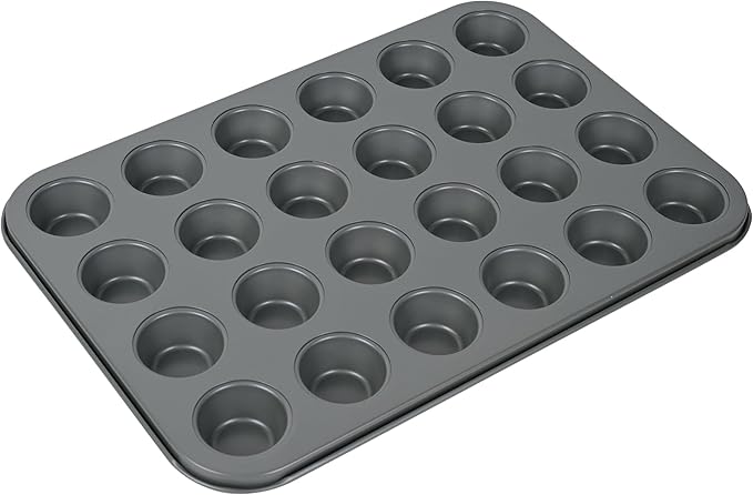 Mini Muffin Cake Pan, 24-Cavity Non-Stick Tiny Cupcake Pan Bakeware for Oven Baking (Dark Grey)