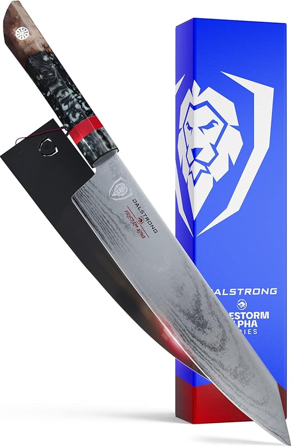 Dalstrong Chef Knife - 9.5 inch - Firestorm Alpha Series - Premium 10Cr15CoMoV High-Carbon Steel - Traditional Japanese Wa Stabilized Wood & Resin Handle - Kitchen Knife - Chef's Knife - w/Sheath
