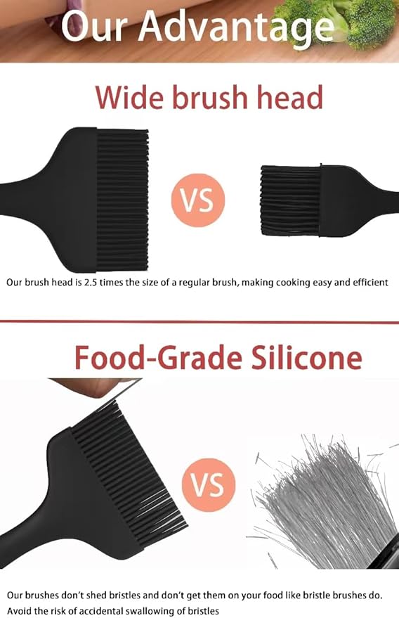 2 Pcs Of Silicone Basting Brushes Heat Resistant Pastry Brush Oil brush BBQ Grill Brush Set One-Piece Design, Suitable For Barbecue Oven Teppanyaki Kitchen Cooking Easy Clean Black