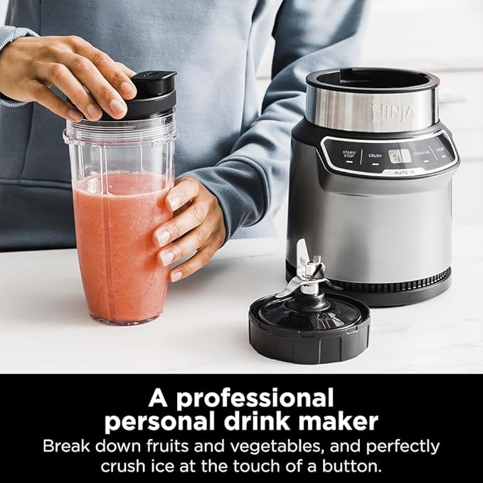 Ninja BN401 Nutri-Blender Pro with Auto-iQ, 1100W Motor (2) 24oz Cups (Renewed) Bundle with Deco Essentials Collapsable Water Bottle and 2 YR CPS Enhanced Protection Pack