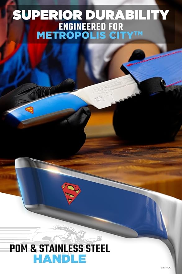 Dalstrong Serrated 8 inch Bread Knife - DC Superman™ Edition - Premium German Stainless Steel - POM Handle Full Tang - Etched Artwork Logo - Boyfriend Valentine's Gift Bread Slicer - Leather Sheath
