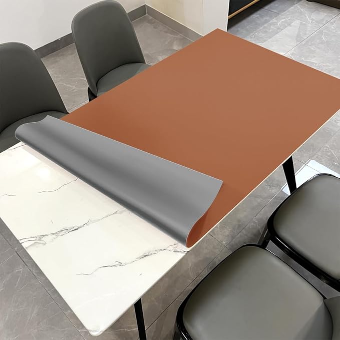 Leather Table Cover,1.8mm Thick,36x48 Inch Table Protector,Table Protector for Dining Room Table,Dining Table Cover,Table Cover Protector,Wood Table Protector(Brown+Gray,36x48)