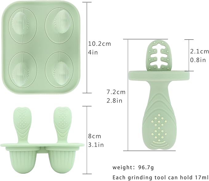 Silicone Baby Ice Pop Molds with Easy-Grip Handles, 4-Cavity Frozen Treat Tray for Toddlers, Mini Popsicle Maker for Teething Relief, Fruit Puree & Breastmilk Snacks (Olive Green)