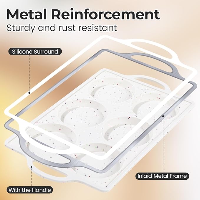 Muffin Top Pan Non Stick, 4 Inch Metal Frame Round Egg Baking Pan for Oven English Muffins, Whoopie Pies, Corn Bread, Egg Bites, Breakfast Sandwiches Tarts 4 Pack Confetti