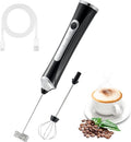 Handheld Electric Milk Frother with 2 Heads, Coffee Whisk Foam Mixer with USB Rechargeable 3 Speeds, Foam Maker Blender for Latte, Cappuccino, Hot Chocolate, Egg (Black)