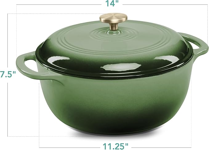 Best Choice Products 6 Quart Enamel Cast-Iron Round Dutch Oven, Family Style Heavy-Duty Pre-Seasoned Cookware for Home, Kitchen, Dining Room, Oven Safe w/Lid, Dual Handles - Deep Olive Green