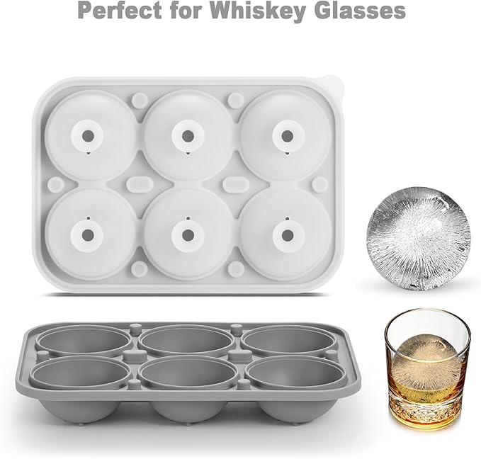 Nax Caki 3D Round Ice Cube Tray, Large Ice Ball Maker Silicone Fun Shapes Whiskey Ice Mold with Funnel for Cocktails, Bourbon,Brandy, Whiskey Gifts for Men