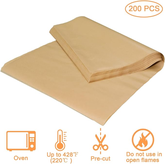 KIDOFLY 200 Pcs 12x16 Inch Unbleached Precut Parchment Paper Baking Sheets – Non-Stick Baking Paper for Oven, Air Fryer, Grilling & Steaming, Heat Resistant Up to 450°F