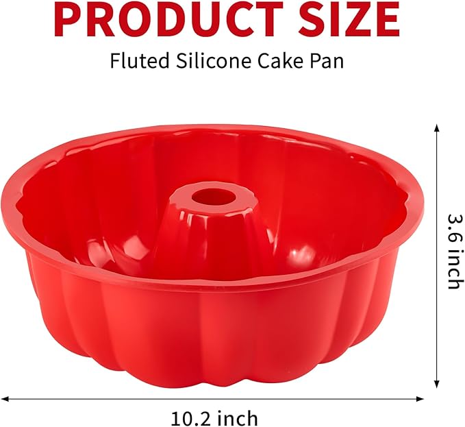 10 Inch Silicone Fluted Tube Cake Pan, 2 Pack Non Stick Silicone Baking Molds for Cake, Bread, Brownie, Jello