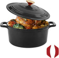 Enamel Cast Iron Dutch Oven with Lid, Round Casserole Pot for Bread Baking, Braising, Roasting, and Stews, Heavy-Duty, Oven Safe, Induction Compatible (4.7QT,Grey)