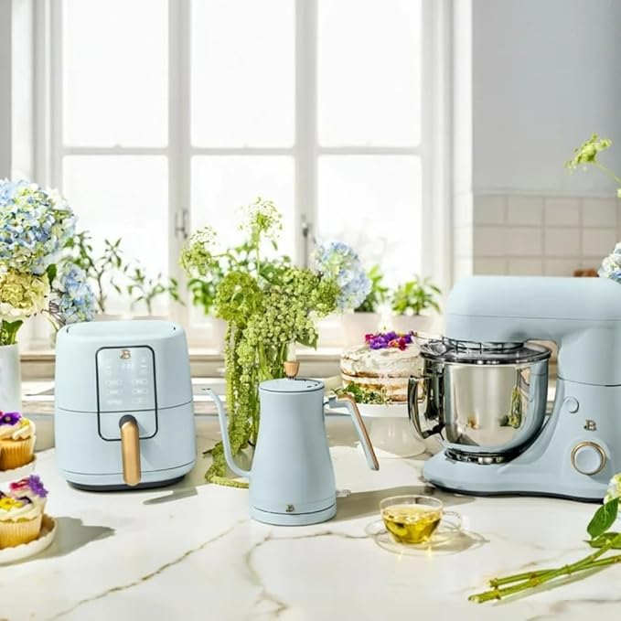 Beautiful 1L Electric Gooseneck Kettle, Precision Pour Spout, 1200W Fast Boil, Auto Shut-Off, Cordless, Stainless Steel, Tea & Coffee Maker with Ergonomic Handle, Matte Finish (Hydrangea)