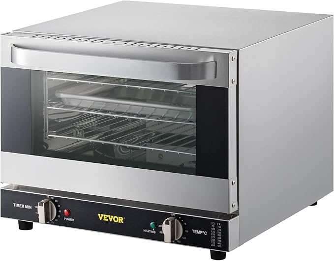 VEVOR Commercial Convection Oven, 21L/19Qt, Quarter-Size Conventional Oven Countertop, 1440W 3-Tier Toaster w/Front Glass Door, Electric Baking Oven w/Trays Wire Racks Clip Gloves, 120V