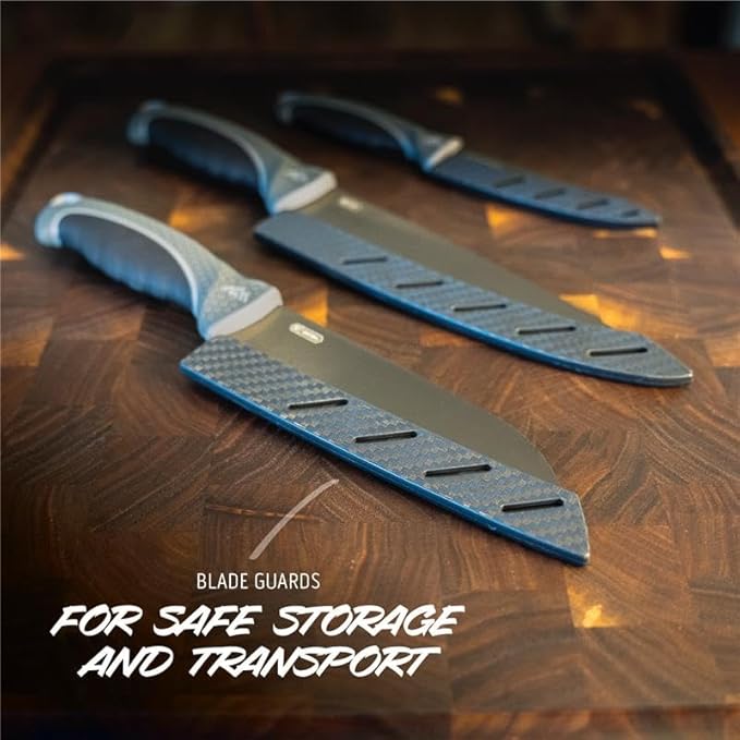 OUTDOOR EDGE ErgoMax Chef Selection Knife Set - Includes Chef, Santoku & Kitchen Serrated Utility Knife, Great for Cooking, Meal Prep & Home Kitchens