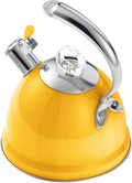 Harriet Tea Kettle Stovetop, 2.5 QT Whistling Stainless Steel Teapot, 3-Layer Base, Unique Ergonomic Handle, Includes Pot Holder & Mat, Electric/Induction/Gas Stovetops Applicable, Yellow