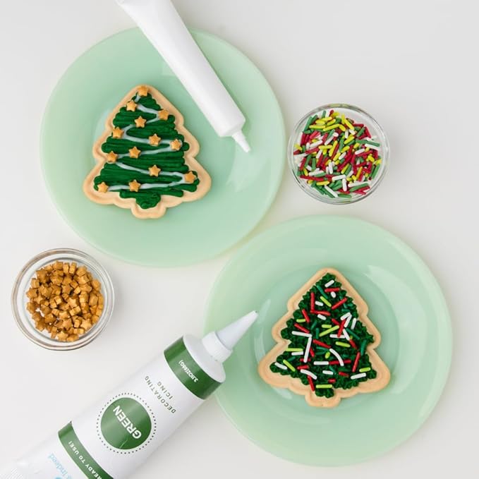 Sweets Indeed Christmas Tree Cookie Decorating Kit | 8 Pre-Baked Tree Cookies with Green & White Frosting and Sprinkles | Holiday Cookie Decorating Set for Kids, Families & Parties – 13.89 oz