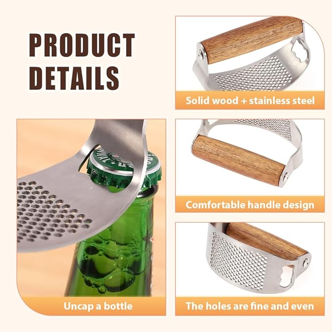 Stainless Steel Garlic Presser, Upgraded Garlic Press Rocker with Peeler and Cleaning Brush, Ergonomic Handle for Cooking Enthusiasts (3 pcs)