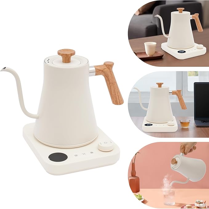 1200W Gooseneck Electric Kettle, Adjustable Temperature Constant Temperature Electric Kettle, 0.9L Pour Over Kettle for Coffee & Tea, Quick Heating, Stainless Steel Inner Lid (White)
