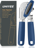 Manual Can Opener, UHIYEE Handheld Can Opener Heavy Duty with High Carbon Sharp Blade, Ease Can Open for Seniors with Comfort Grip Handles, Oversized Turn Knob, Blue