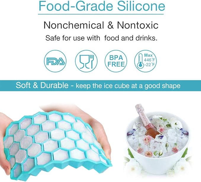 Ice Cube Trays with Lid, 2 Pack Silicone Ice Cube Trays with Lid-37 Grid, Easy-Release 74 PCS Small Ice Cubes for Iced Coffee Cocktail Whisky Chocolate Soup Food,BPA Free,Durable,Dishwasher Safe