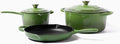 Larder & Vine 5-Piece Enameled Cast Iron Cookware Set - Includes 5.7 Quart Dutch Oven with Lid, 10.25 Inch Skillet, 2.2 Quart Saucepan with Lid (Okra)