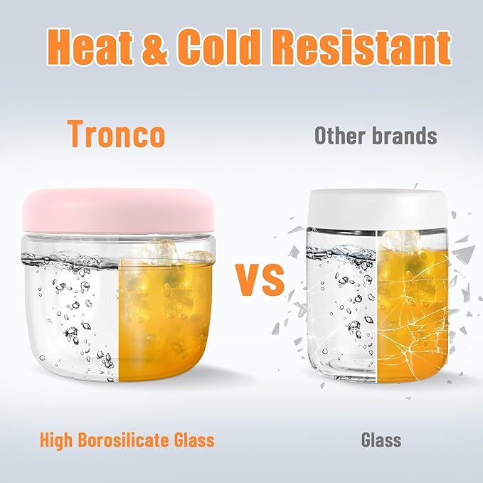 Tronco 24 oz Glass Food Storage Containers with Lids, Airtight, Leak & Spill Proof Glass Lunch Bowls for Meal Prep, Salad, Yogurt, Soup & Stew, Microwave & Dishwasher Safe, BPA-Free, Set of 2
