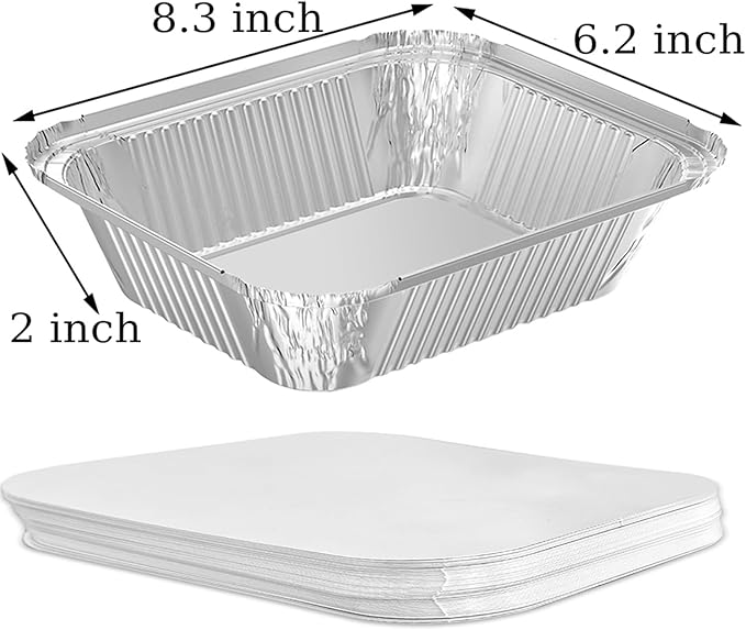 WANBAO 100 PACK 8.3"x6.2" Disposable Tin Foil Pans with Lids 2.25LB Aluminum Pans To Go Containers for Cooking, Baking, Catering Party Meal Prep, Take Out, Freeze
