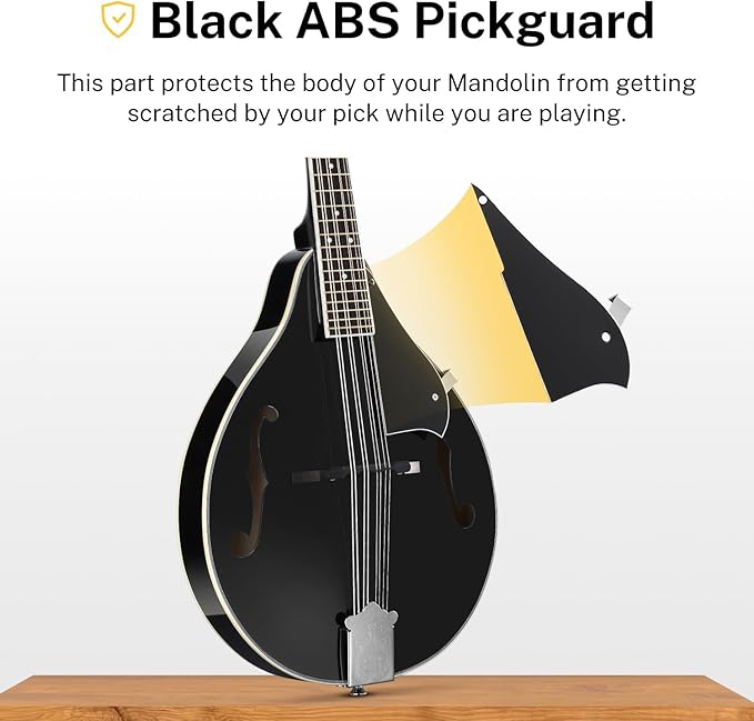 Donner A Style Mandolin Instrument Black Beginner Adult Acoustic Mandolin Musical Instrument Mahogany 8 String, Bundle With Tuner String Bag Guitar Picks, DML-100B