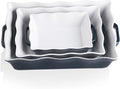 Sweejar Casserole Dishes for Oven, Ceramic Bakeware Set of 3, Rectangular Baking dish with Handles, Wave Edge Lasagna Pan Deep for Cooking, Cake, Dinner, Banquet and Daily Use (Navy)